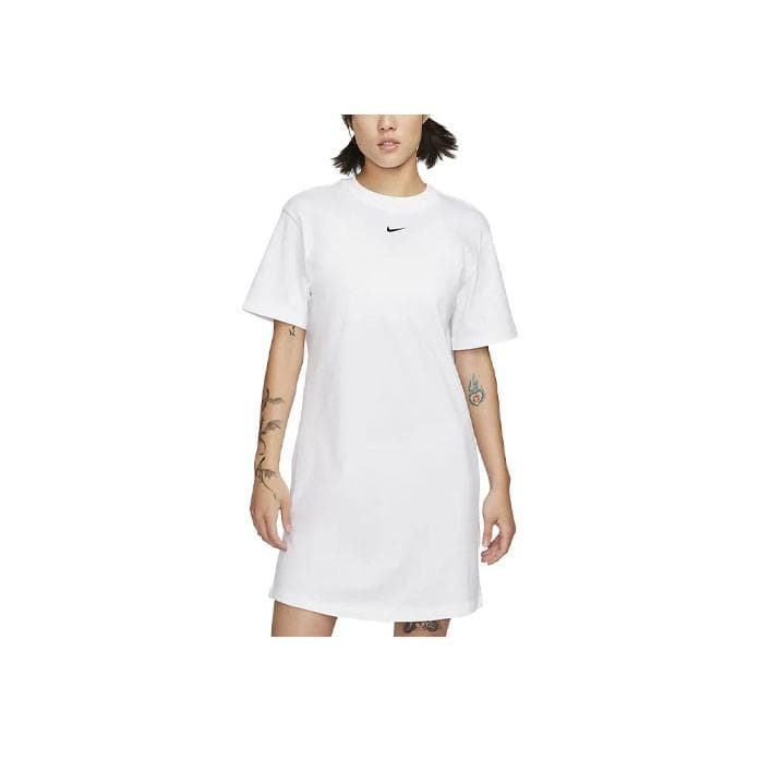 Nike Sportswear Essential Solid Crew Neck Loose Short Sleeve Dress Women Dress White DV7883-100 S