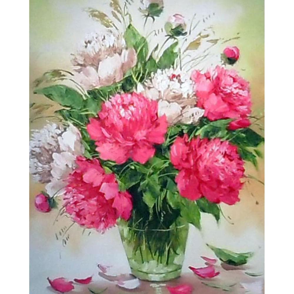 Crystals DIY Diamond Painting 5D Diamond Embroidery Pink flower Diamond Cross Stitch Round Diamond Sets Decorative 20X30CM