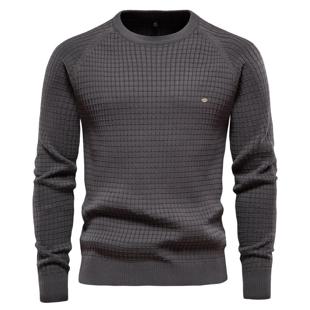 AIOPESON Cotton Men's Sweater 2022 New Winter Autumn Soild Plaid O-neck Pullover Male Quality Sweaters For Men Fashion Clothing USA M 60-70 kg dark grey