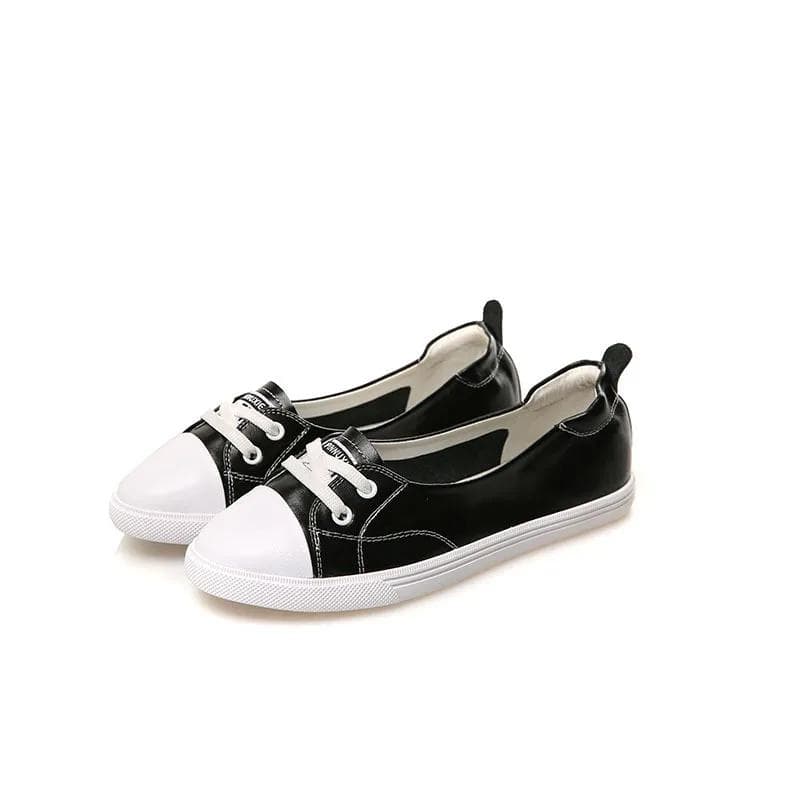 100% Genuine Leather Shoes Women Flat Causal Shoes Soft Comfortable Fashion Brand Cowhide Ladies White Shoes Plus Size 42 38 black