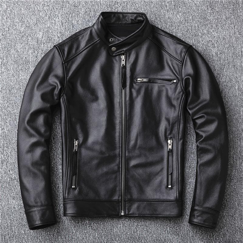 Leather Men's Calfskin Short Handsome Collar Young Trend Motorcycle Single Leather Jacket Jacket New 6XL