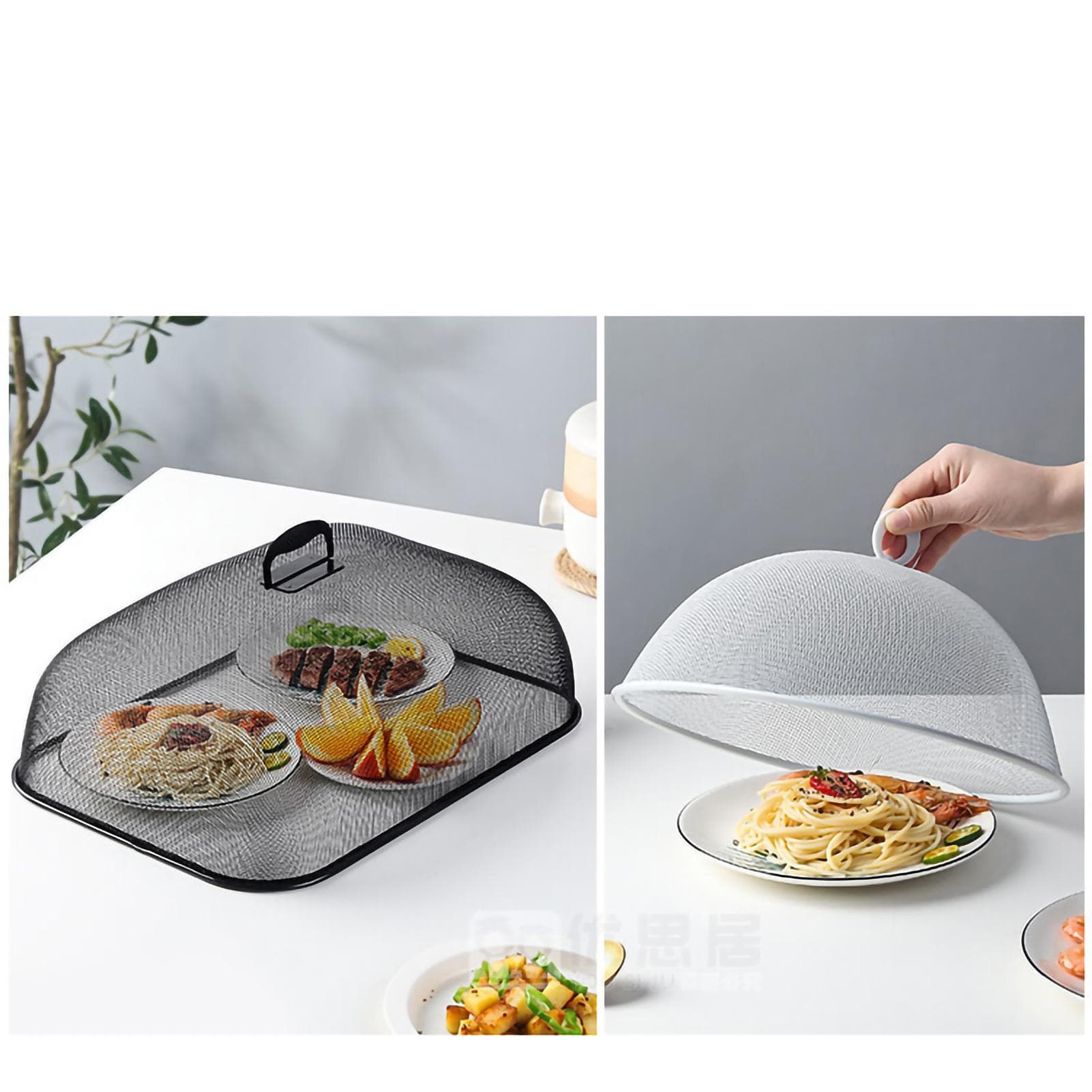 Food Cover Dense Mesh Design 180 Degree Rotatable Simple Iron Food Screen with Handle for Home Round Small white