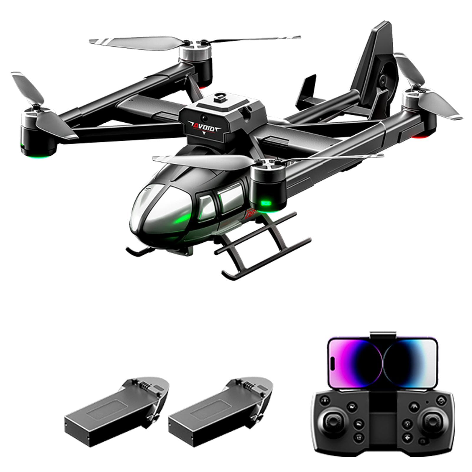 Remote Control Quadcopter Airbus Quadcopter Remote Control Helicopter with Dual Camera 720P, Five 2 black
