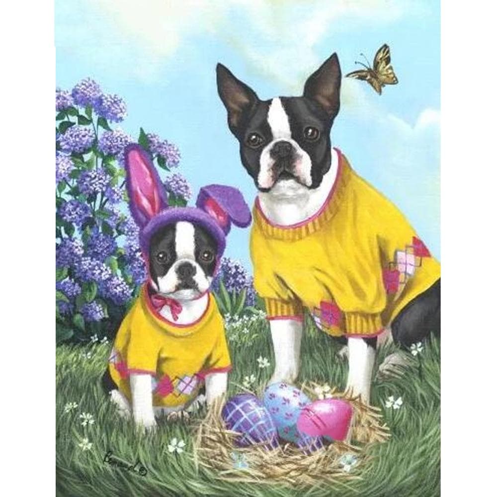 5D DIY Mosaic Crystals Diamond Embroidery Full Round Diamond Painting Boston Terrier Colorful Eggs 20X30CM