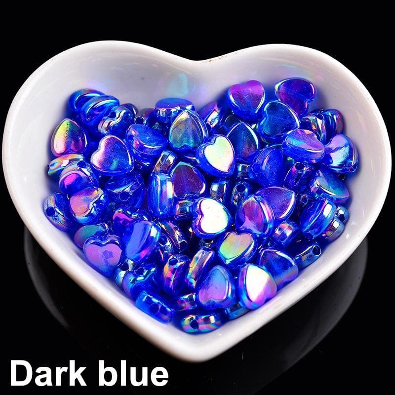 100pcs 9mm Acrylic 9mm Heart Acrylic Transparent Rainbow Color Beads For DIY Jewelry Making dark blue