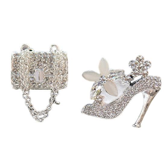 2Pcs Car Aromatherapy Air Vent Clip Luxury Rhinestone High Heel Handbag Automotive Air Freshener silver