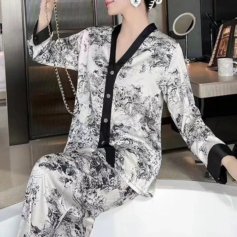 Women's Pajamas Set Spring and Summer Sexy Home Wear Luxury Pajamas Women's Pajamas Long Sleeves Trousers Elegant Pajamas 2XL