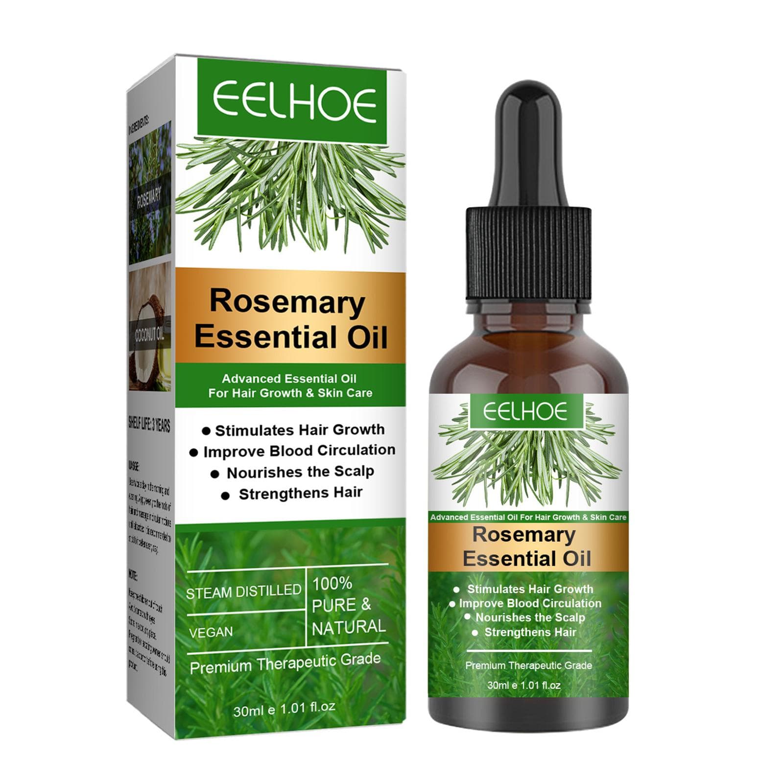 EELHOE 30ml Rosemary Hair Growth Essential Oil Prevent Hair Loss Nourish Scalp Strengthen Hair 30ml
