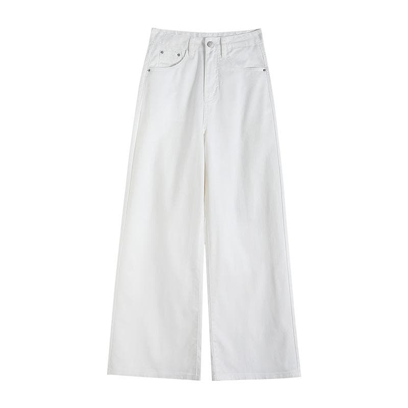 White Wide-leg Pants Women's Jeans Women's Three-proof High-waisted Loose Wide-leg Jeans Children Look Thin M