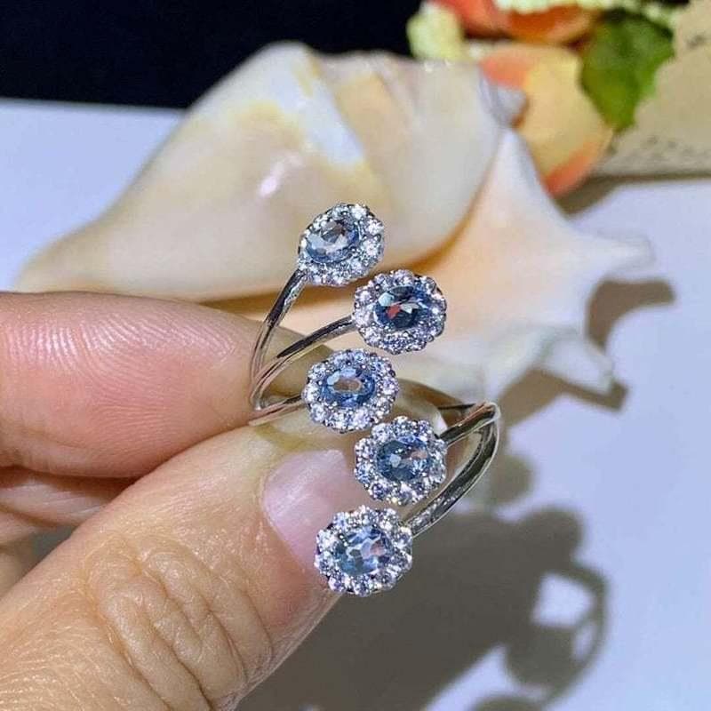 Generous Oval Cut Light Blue Stone Opening Adjustable Ring Fashion Silver Color Jewelry silver