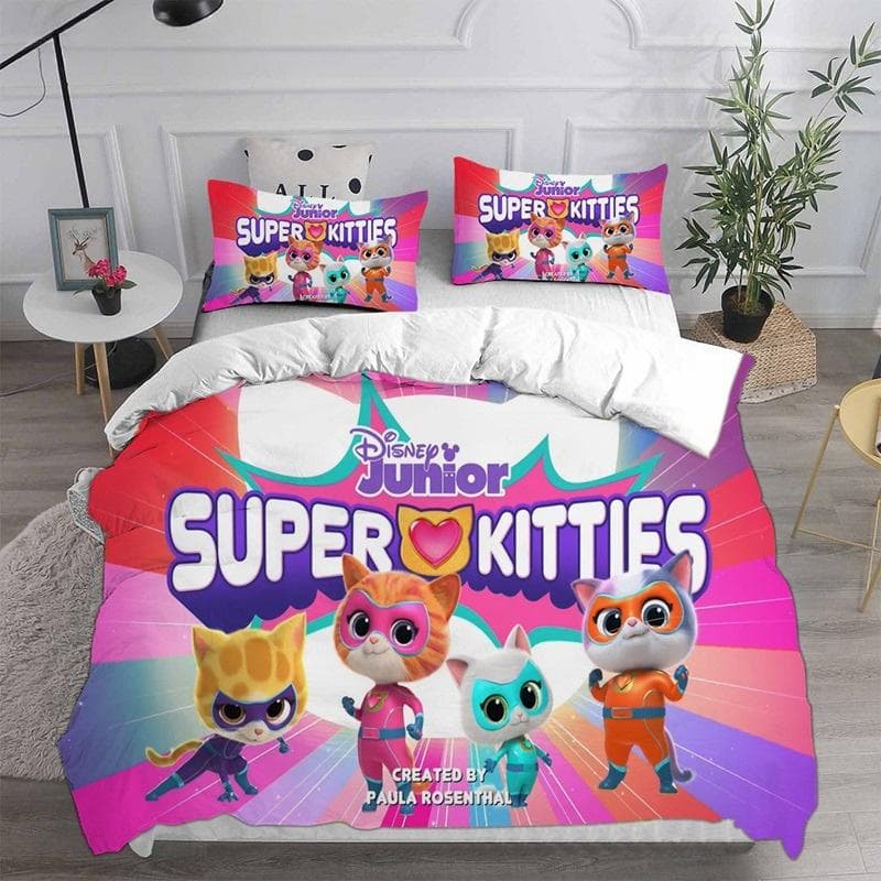 Anime Super Kitties Bedding Sets Comforter Quilt Bed Cover Duvetcover Pillow Case 2-3 Pieces Sets Kids Adult Size Home Textiles 135x200cm 2pcs