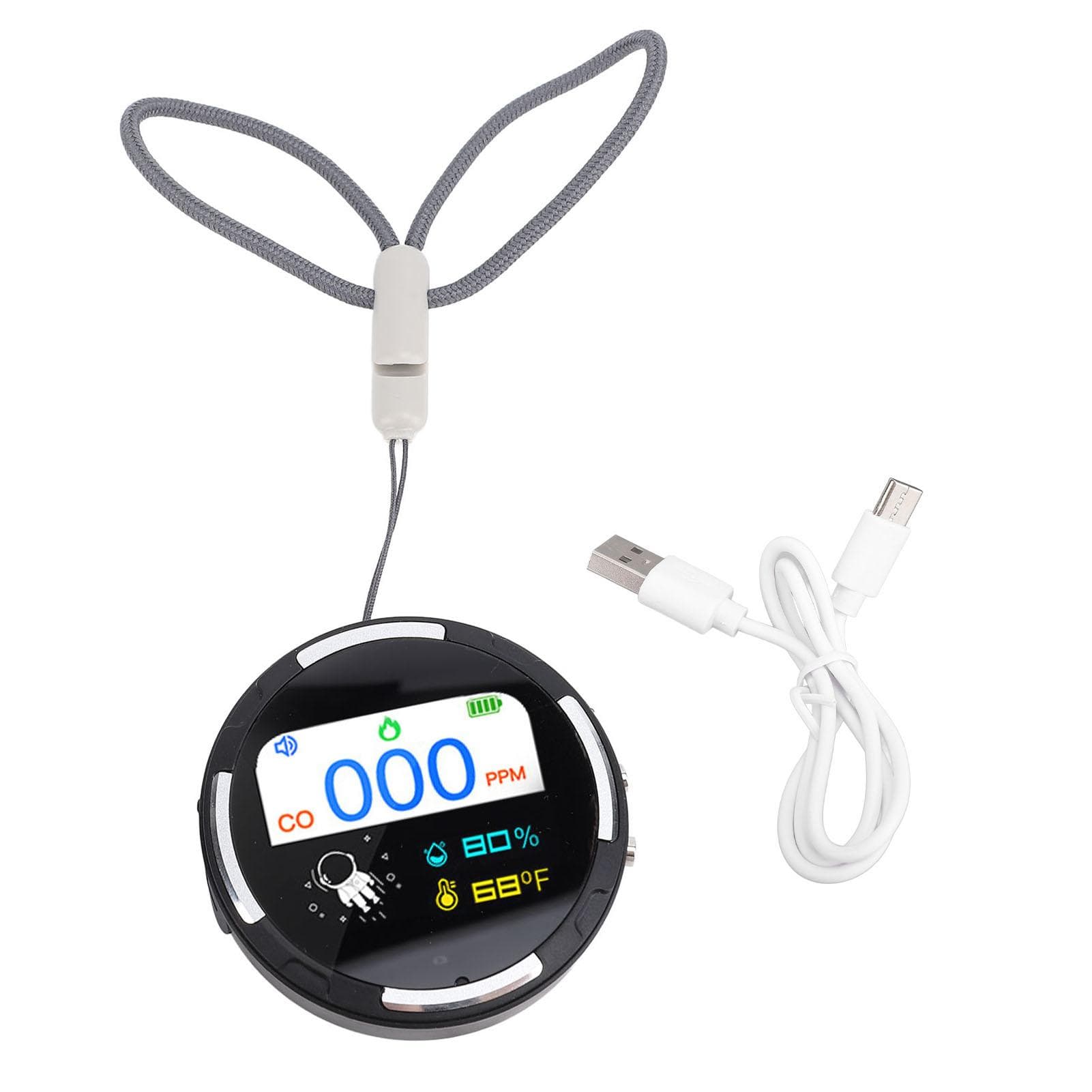 Portable CO Detector Water Resistant 1000mAh Rechargeable Mini CO Meter Tester for Car RV Travel black