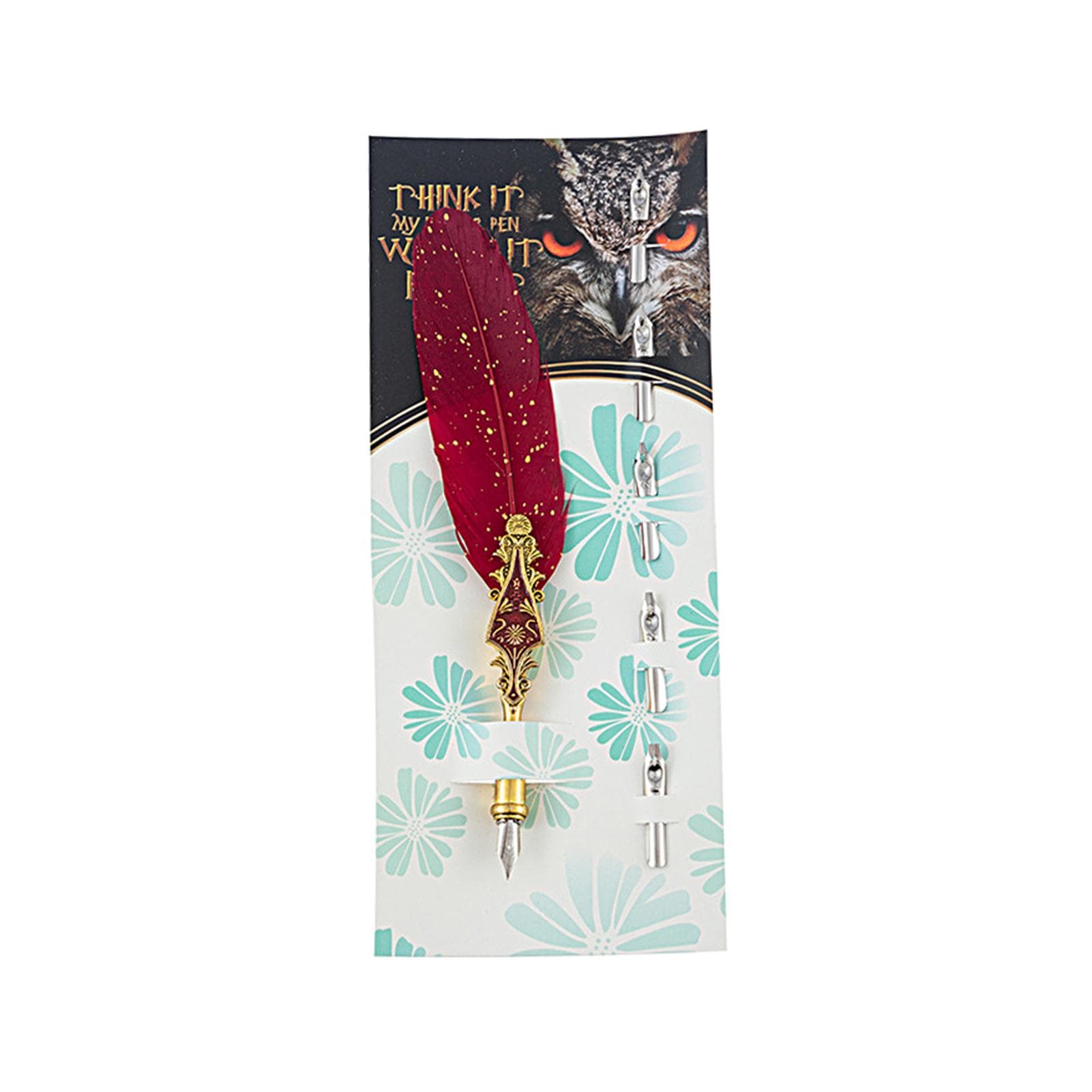 Retro Feather Dip Pen Set Vintage Quill Pen Elegant Style Calligraphy Writing Signature with red