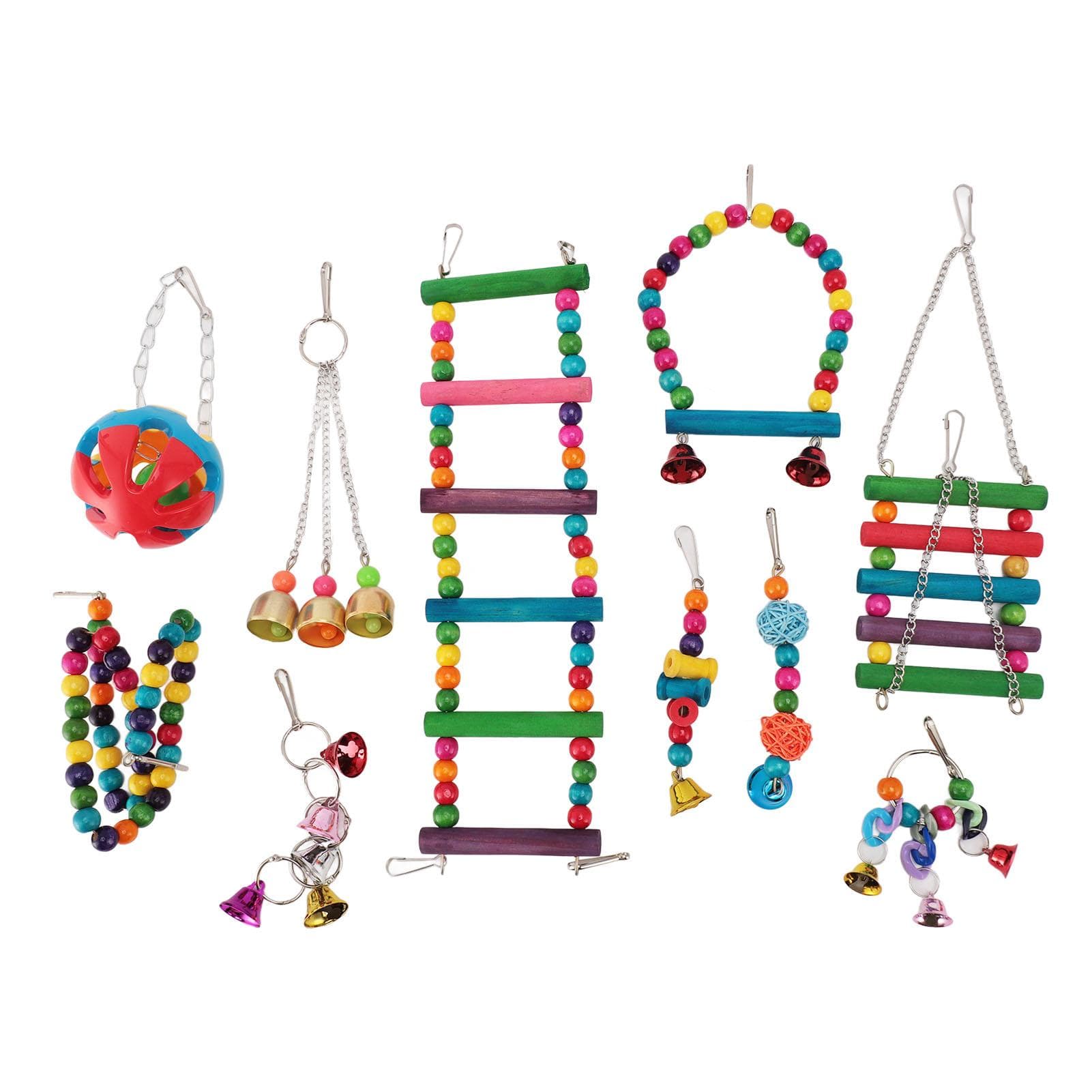 Bird Toy Set Colorful Boredom Relief Chewing Climbing Parrot Swing Bridge Toys for Parakeet Conure
