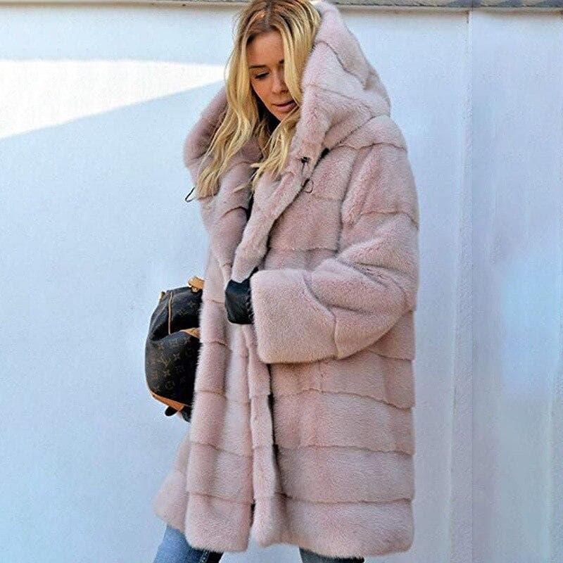Women Mink Coats Female Mink Fur Coat Genuine Long Fur Coat Ladies Winter Clothes Oversize Imitation Fur Coats S pink