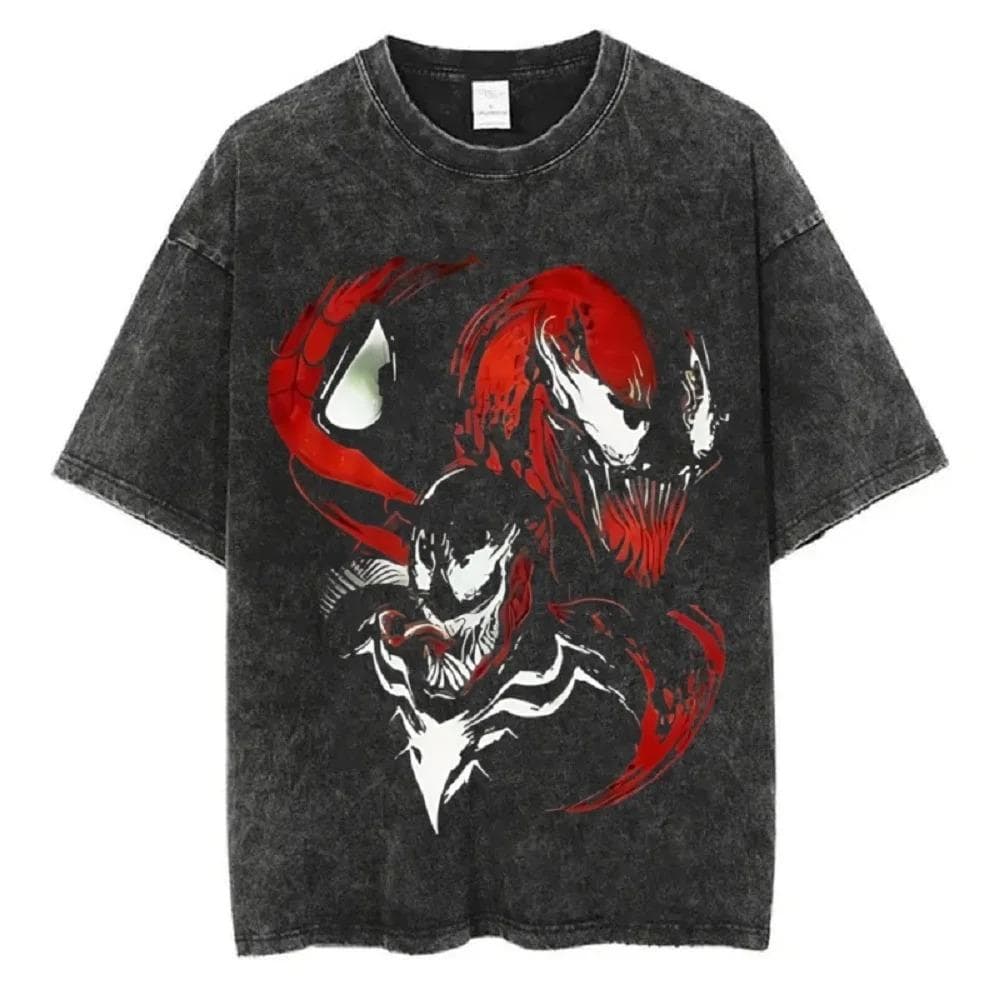 Spider Man Printed Short Sleeved T-shirt For Autumn Casual Men's Streetwear Retro Distressed Washed Oversized Harajuku Cotton Material XXXL blue