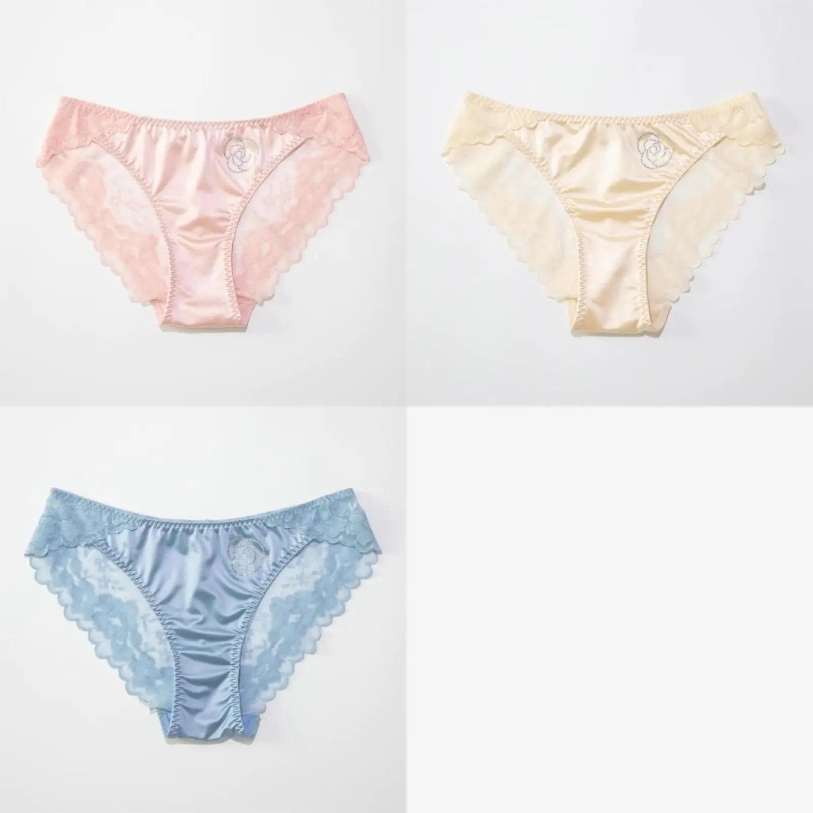 French Camellia Blossom Mid Waist Panties Women Underwear Lace Sexy Breathable Comfortable Large Size High Elastic Satin Briefs M 35-48KG&3pcs