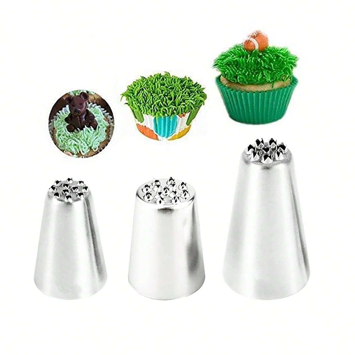 3pcs Grass Piping Nozzle Set 29 233 234 Stainless Steel Piping Tips For Cake, Pastry, Cupcake, Baking Tool, Decorating, Cream, Cookie, Kitchen Tools 29 233 234