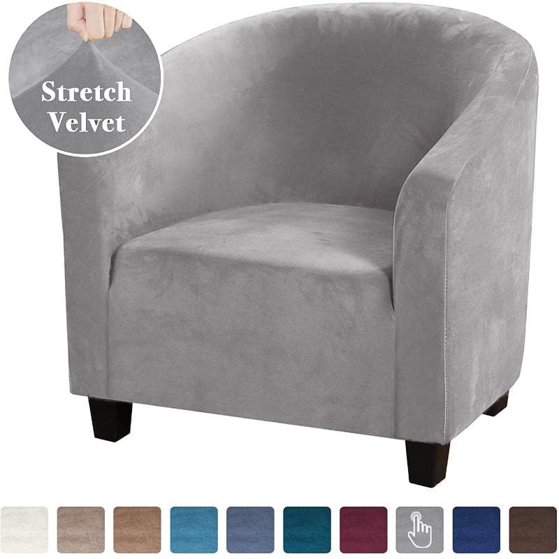 High Stretch Sofa Cover Velvet Tub Chair Cover Skid Resistance Furniture Protector Stretch Fabric Super Soft Couch Slipcover light grey