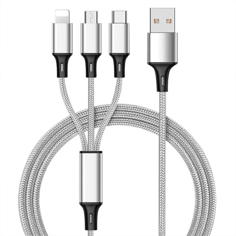USB Cable for Fast Charging of A Universal Multifunctional Cable 3 In 1 for Samsung Cell Phone Type C white