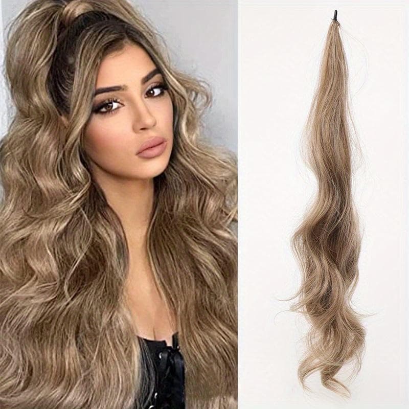 Aosiwig 32 Inch Flexible Wrap Around Ponytail Extension Long Ponytail Hair Extensions Curly Blonde Synthetic Ponytails Hairpiece for Women