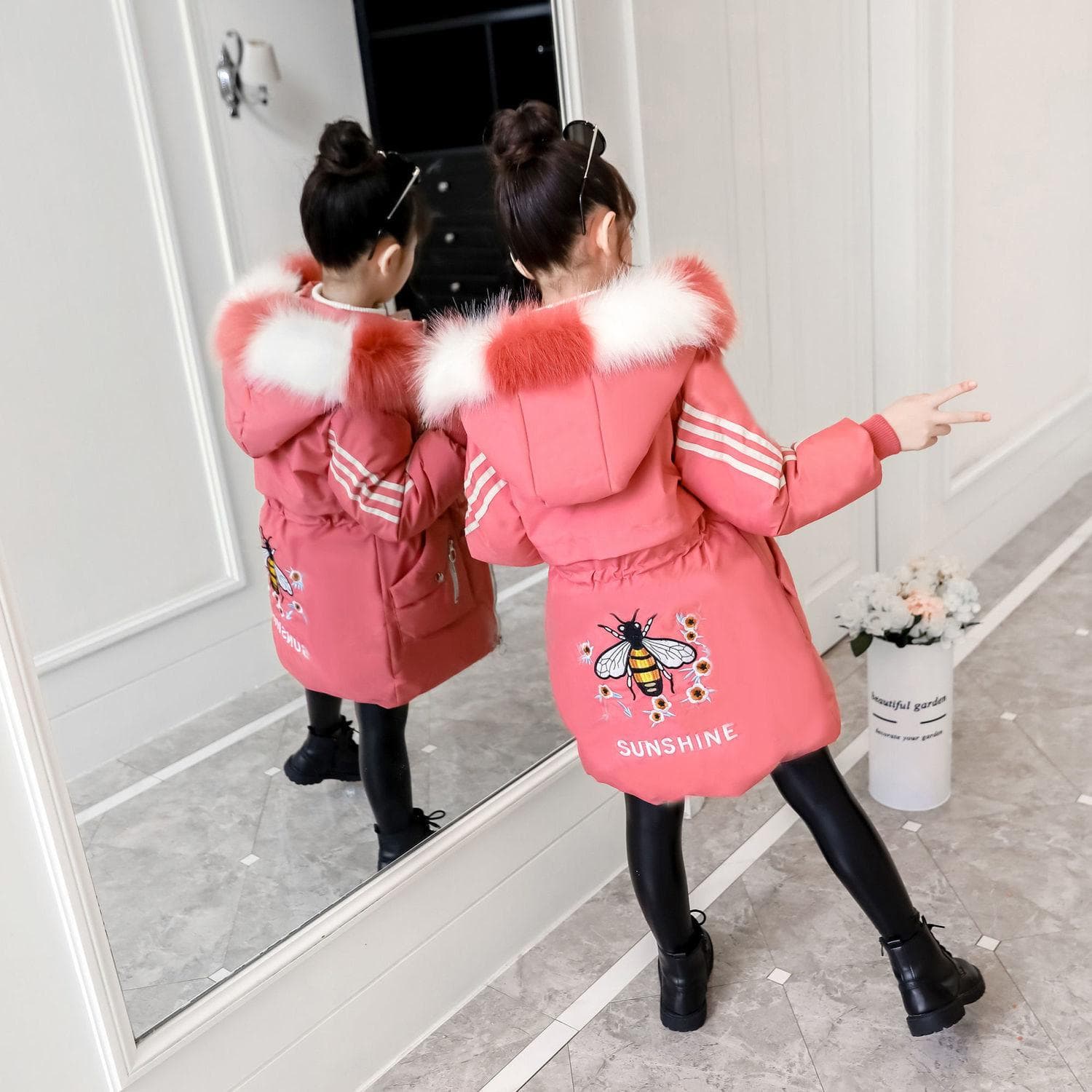Girls' Cotton Coat Medium Long Winter Girls' Coat Children's Thick Cotton Coat 160