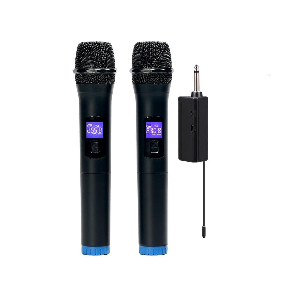 Multifunctional Dual Channel Wireless Microphone Cordless Handheld Mic LCD Display Professional black