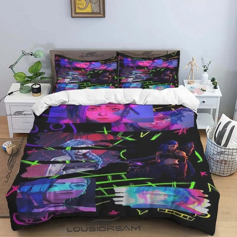 Cartoon Jinx Arcane: League of Legends Bedding Set King Twin Double Boys 3 Piece Mircofiber or Polyester Duvet Cover Set AU King(245x210cm)
