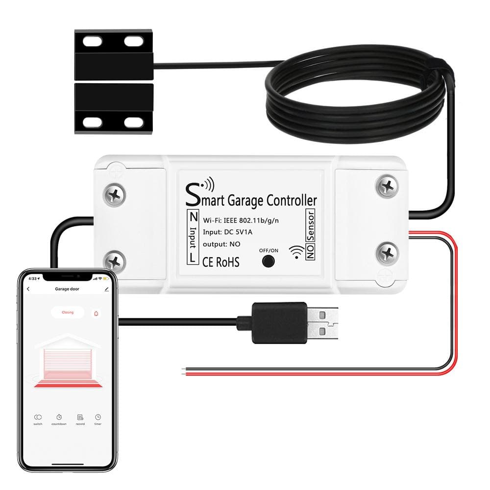 Tuya WiFi Garage Door Opener Intelligent Remote Controller Sensor Support APP Voice Controller EU Plug white