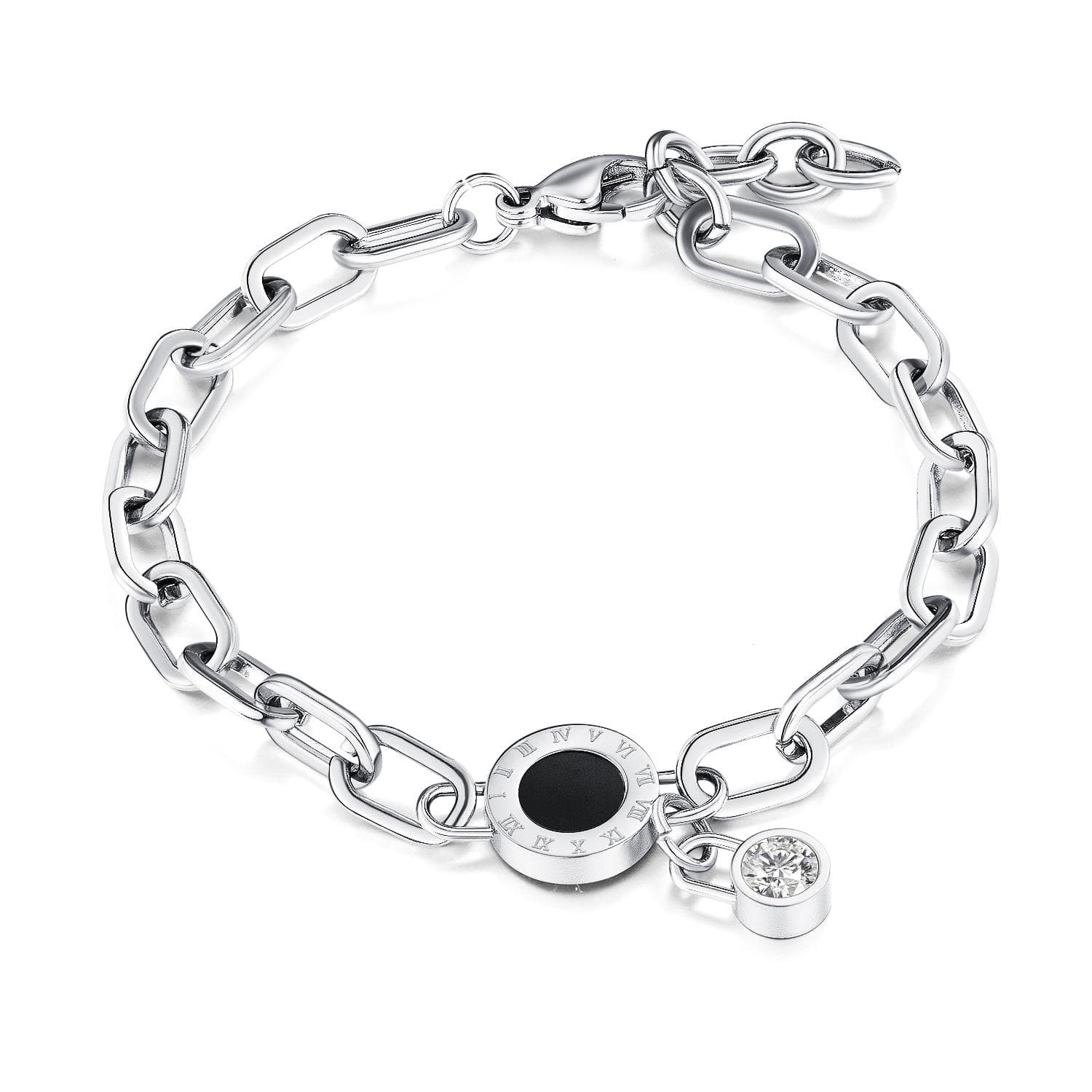 Trendy Roman numerals number diamond bracelet rose gold plated titanium steel female bracelet fashion bracelet jewelry 12.5-16 cm silver