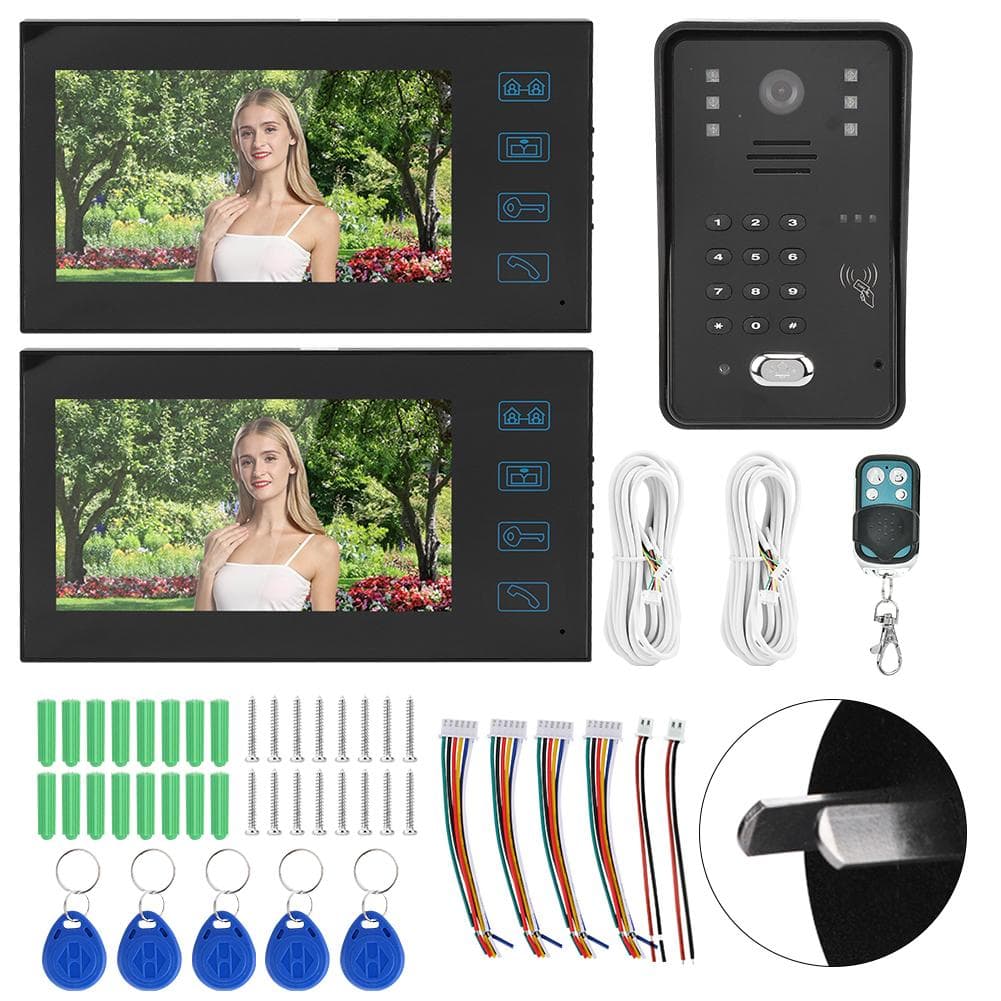 7inch TFT LCD Doorbell Remote Control Password Card Video Door Phone 1V2 Rainproof Night Vision