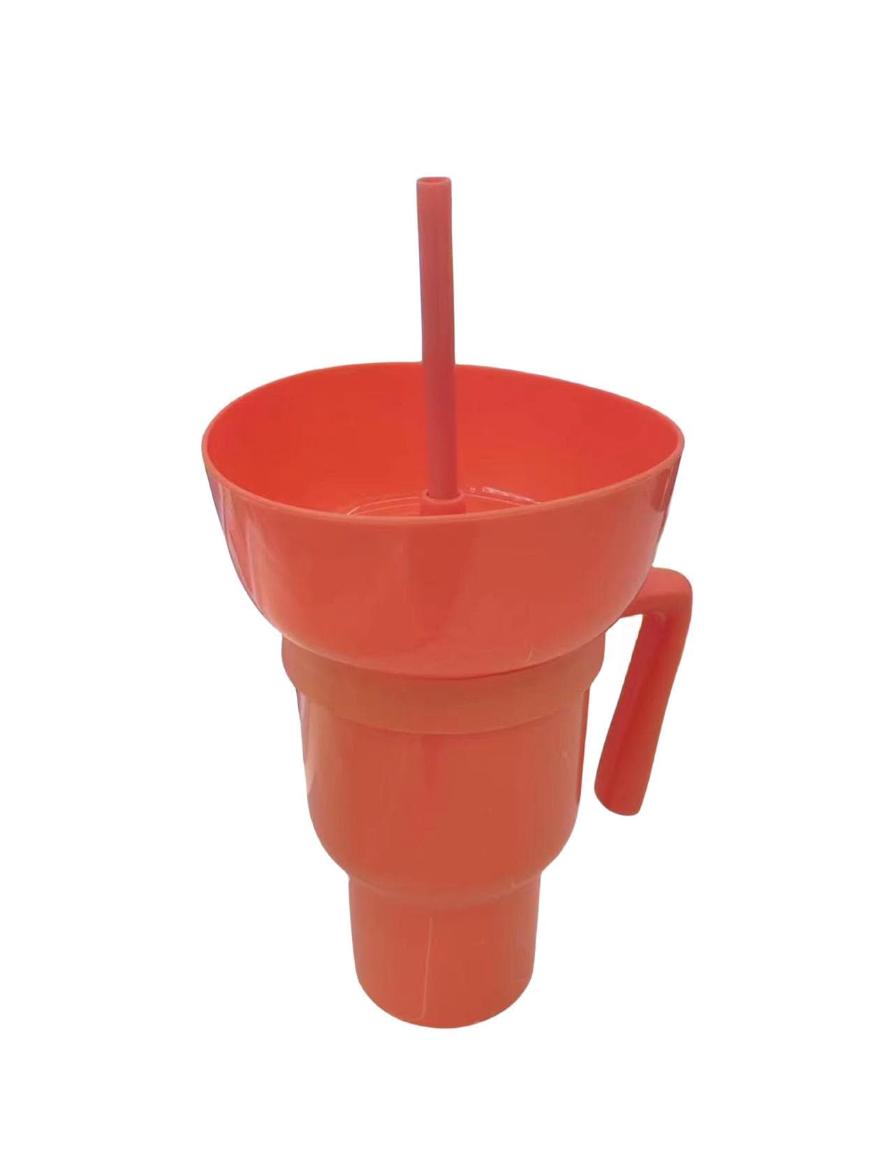 1 Creative popcorn snack with handle All-in-one drink cup Water cup straw cup 1pcs orange