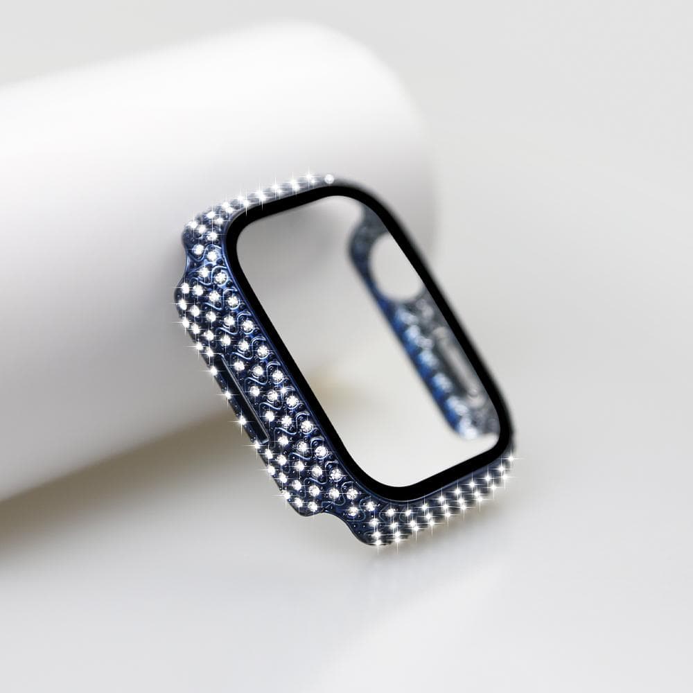 Diamond Watch Cover Built-in Tempered Glass for Apple Watch Series 8 Case 45mm 41mm Bling Protective Bumper for iWatch Series 7 40mm