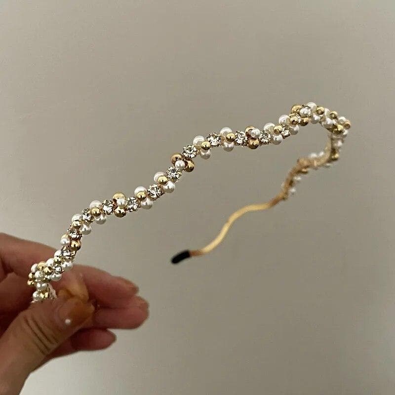 Exquisite Zircon Headbands Simple Retro Pearl Headband Waving Party Crown Head Hoop Elegant Women Gold Bands Headwear gold