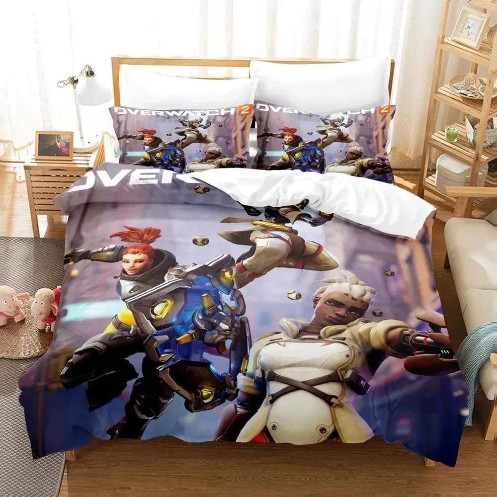 Game Overwatchs Bedding Set Boys Girls Twin Queen Size Duvet Cover Pillowcase Bed Kids Adult Fashion Home Textile Customizable AU Queen 210x210cm