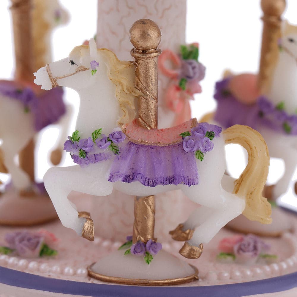 Laxury Windup 3-horse Carousel Music Box Melody Castle in the Sky Pink