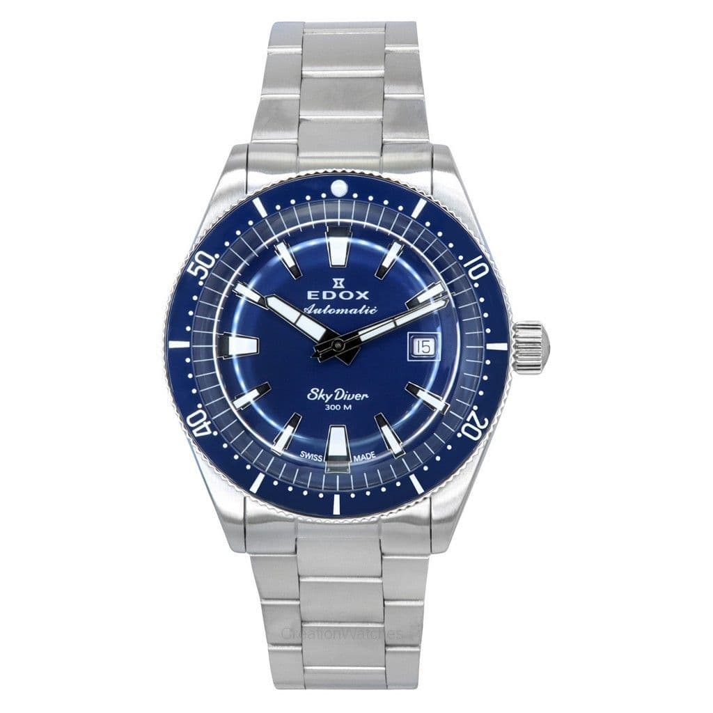 Edox Skydiver Date Limited Edition Stainless Steel Blue Dial Automatic Diver's 80126 3BUM BUIN 300M Men's Watch blue