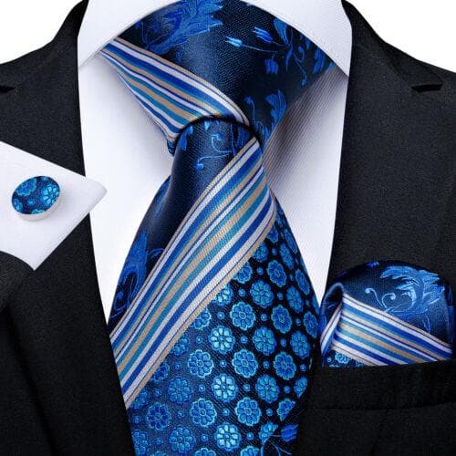DiBanGu Mens Silk Necktie Set Striped Paisley Solid Tie Pocket Square Cufflinks N-7311