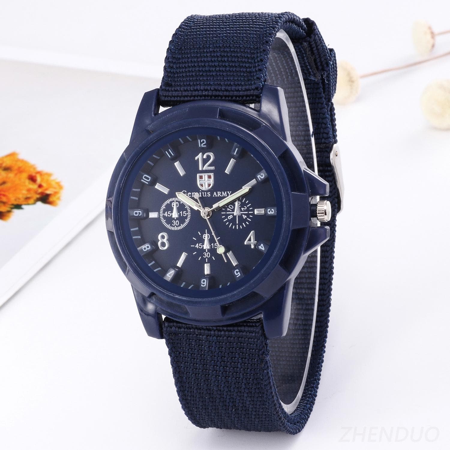 Trend Military Watch Canvas Strap Europe and America Men's Three Eyes Luminous Watch blue