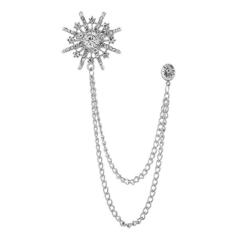 Korean High-end Rhinestone Star Brooch Crystal Tassel Chain Corsage Suit Coat Badge Lapel Pin for Men Women Clothing Accessories silver