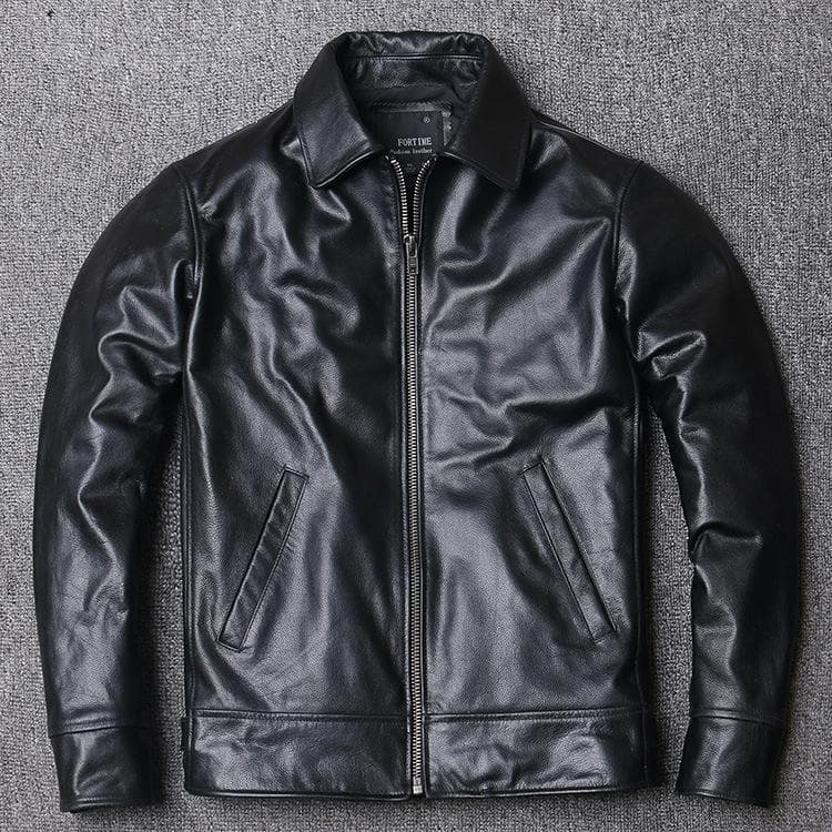 New Spring Product, Soft and Delicate Calfskin, Genuine Leather Jacket for Men, Short, Slim, Youthful, Handsome Lapel Leather Jacket M black