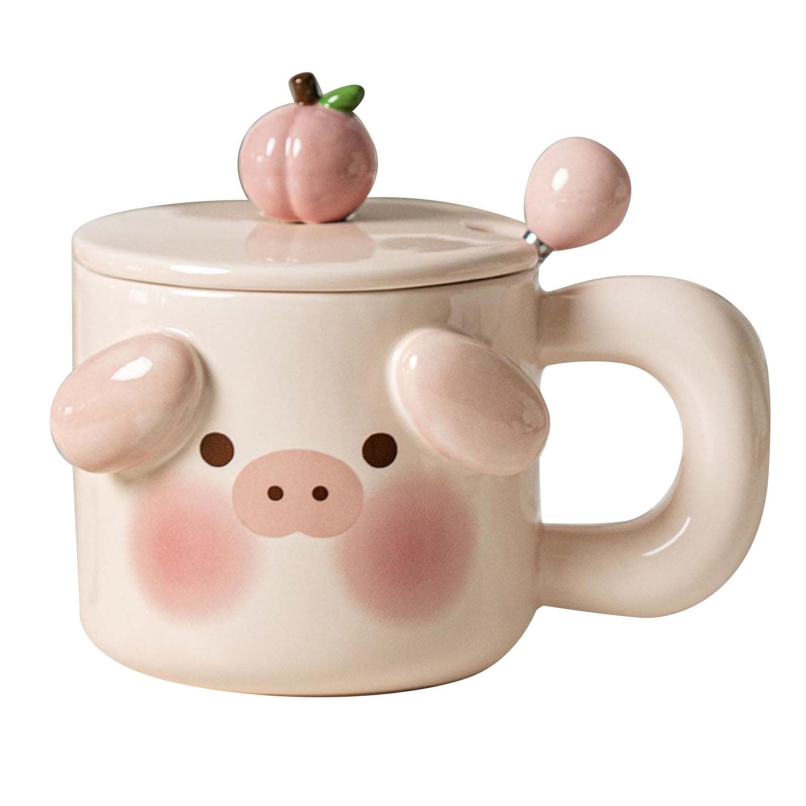 Cartoon Coffee Mug with Spoon Lid Cute Lovely Animal Shape Milk Cup Mug for Office School Pig Type