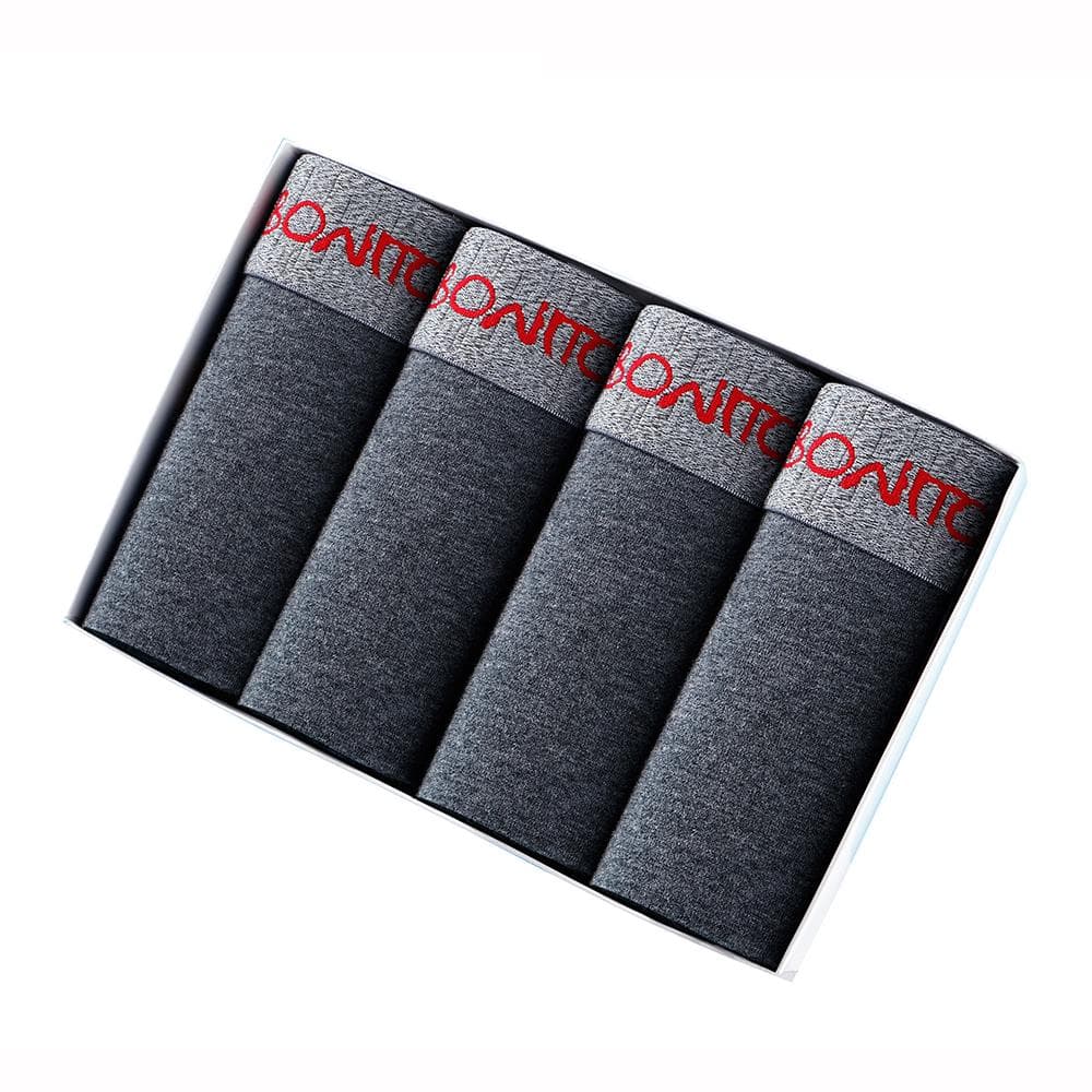 BONITOS 4Pcs Boxers Solid Color Sexy Men's Panties Cotton Men's Underpants M dark gray