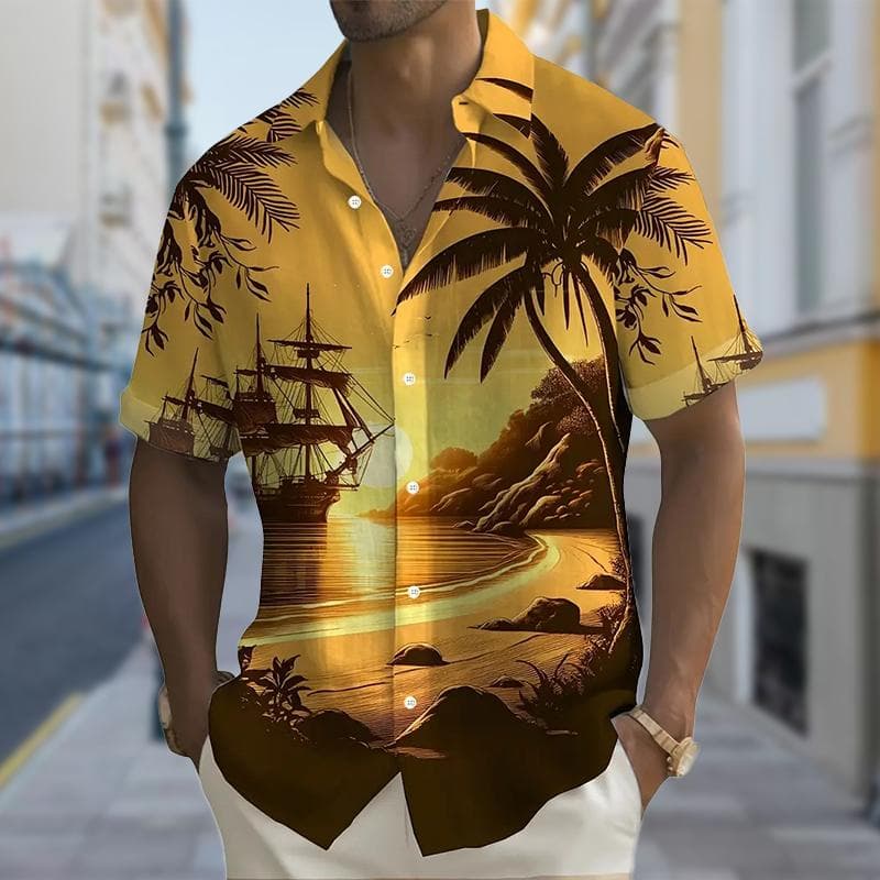 Men's Refreshing and Handsome Trees 3D Print Shirt Button Up Shirt Casual Shirt Summer Shirt Short Sleeve Daily Vacation Clothing XS yellow