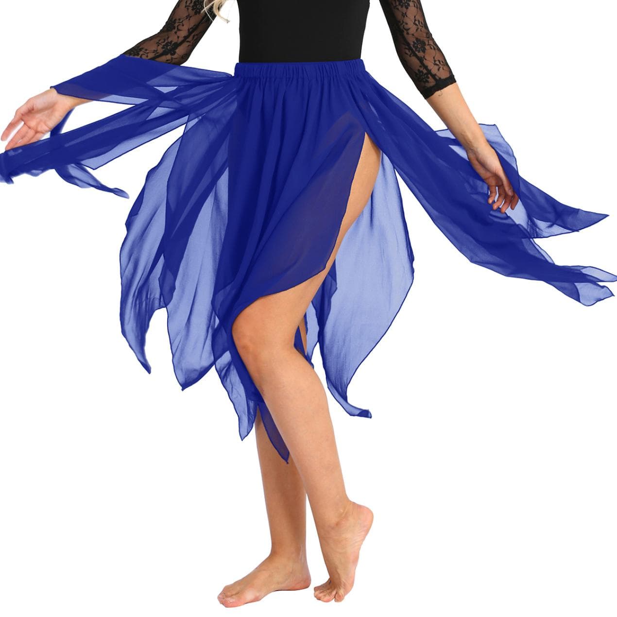 Women's Dance Skirt Asymmetric Chiffon Lyrical Dance Costumes Side Split Skirts blue