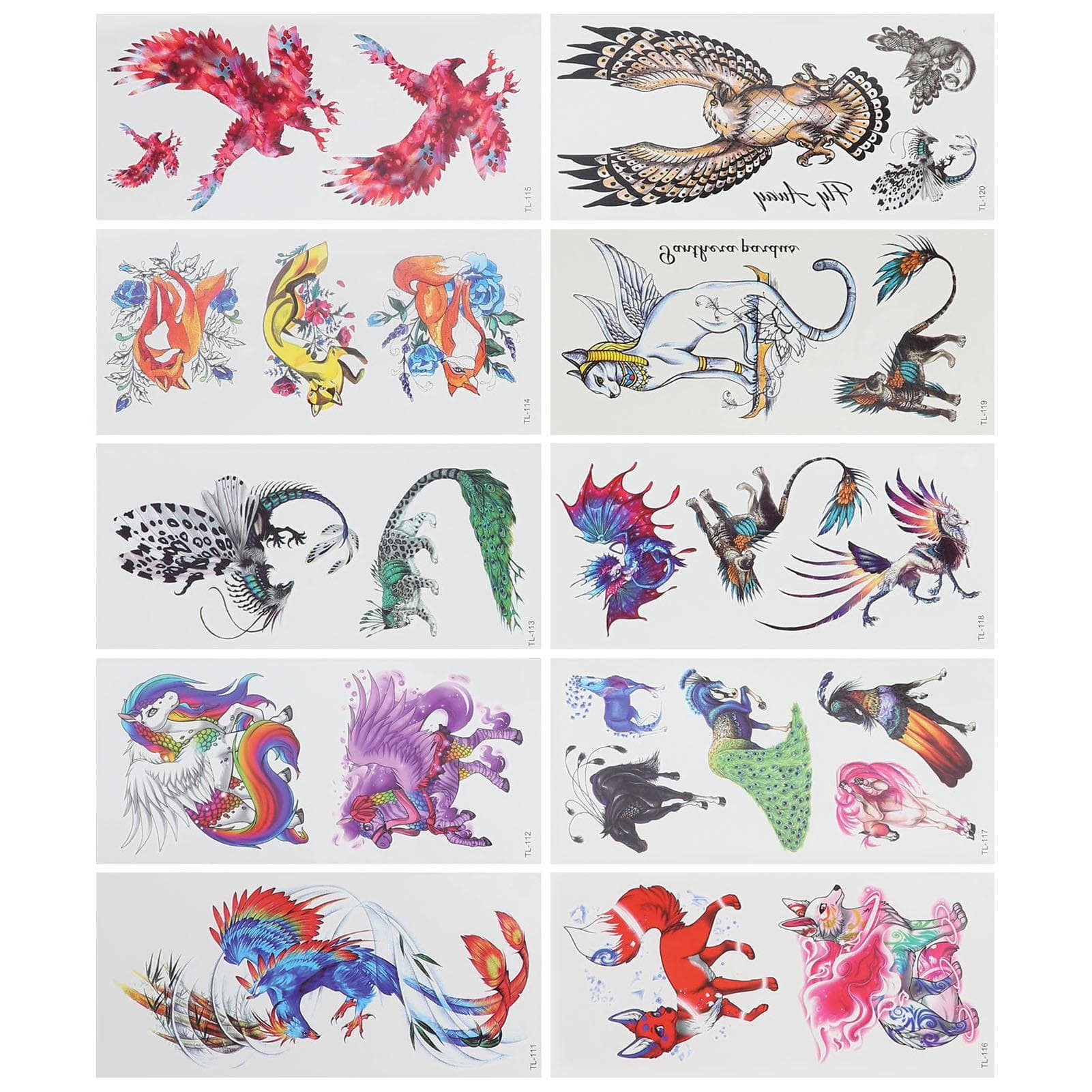10 Pcs Temporary Tattoo Stickers Set Animal Body Makeup Waterproof Stickers for Women