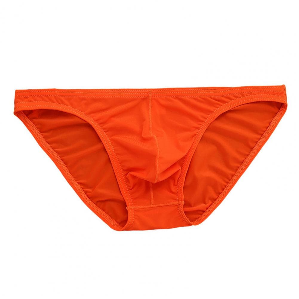 Men Briefs Ice Silk Ultra-Thin Low-Waist Underwear with Independent Bag Solid Color Elastic Breathable Panties XL orange