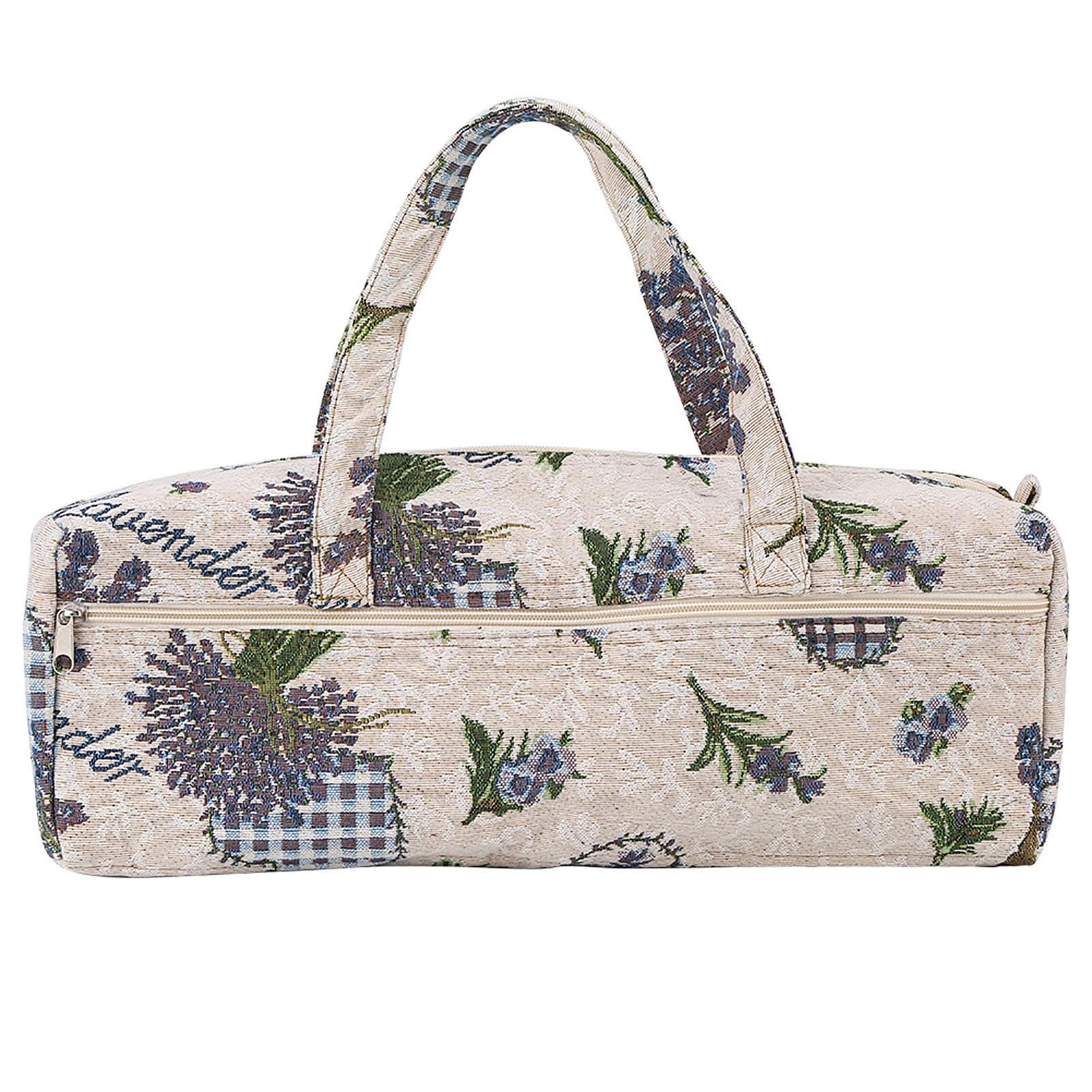 Household Fabric Crafts Knitting Needles Storage Sweater Woven Organizer Bag Purple Flower
