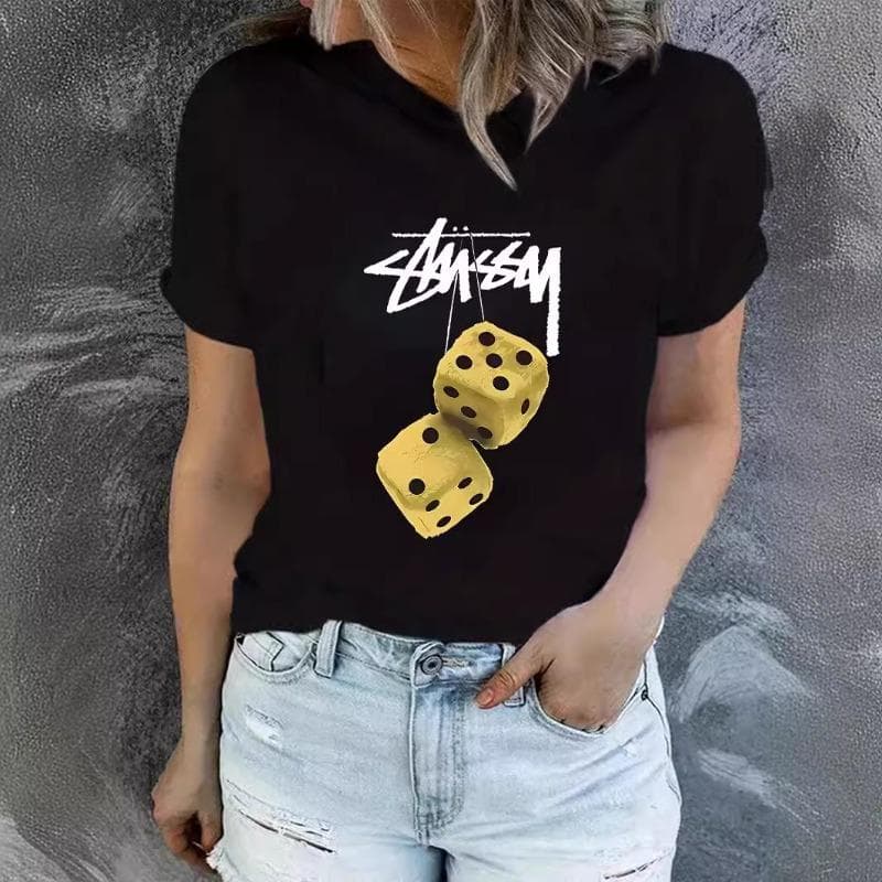 Women's Summer Fashion Printed Cotton Short Sleeve Round Neck T-shirt Loose Edition Unisex T-Shirts Unisex S