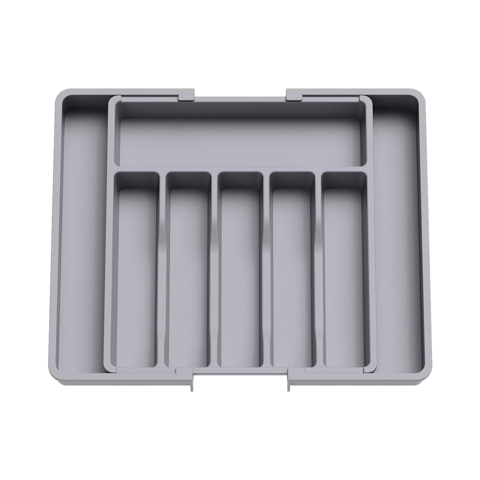 Silverware Drawer Organizer, Expandable Utensil Tray for Kitchen, Adjustable Flatware and Cutlery Holder for Spoons Forks Knives gray